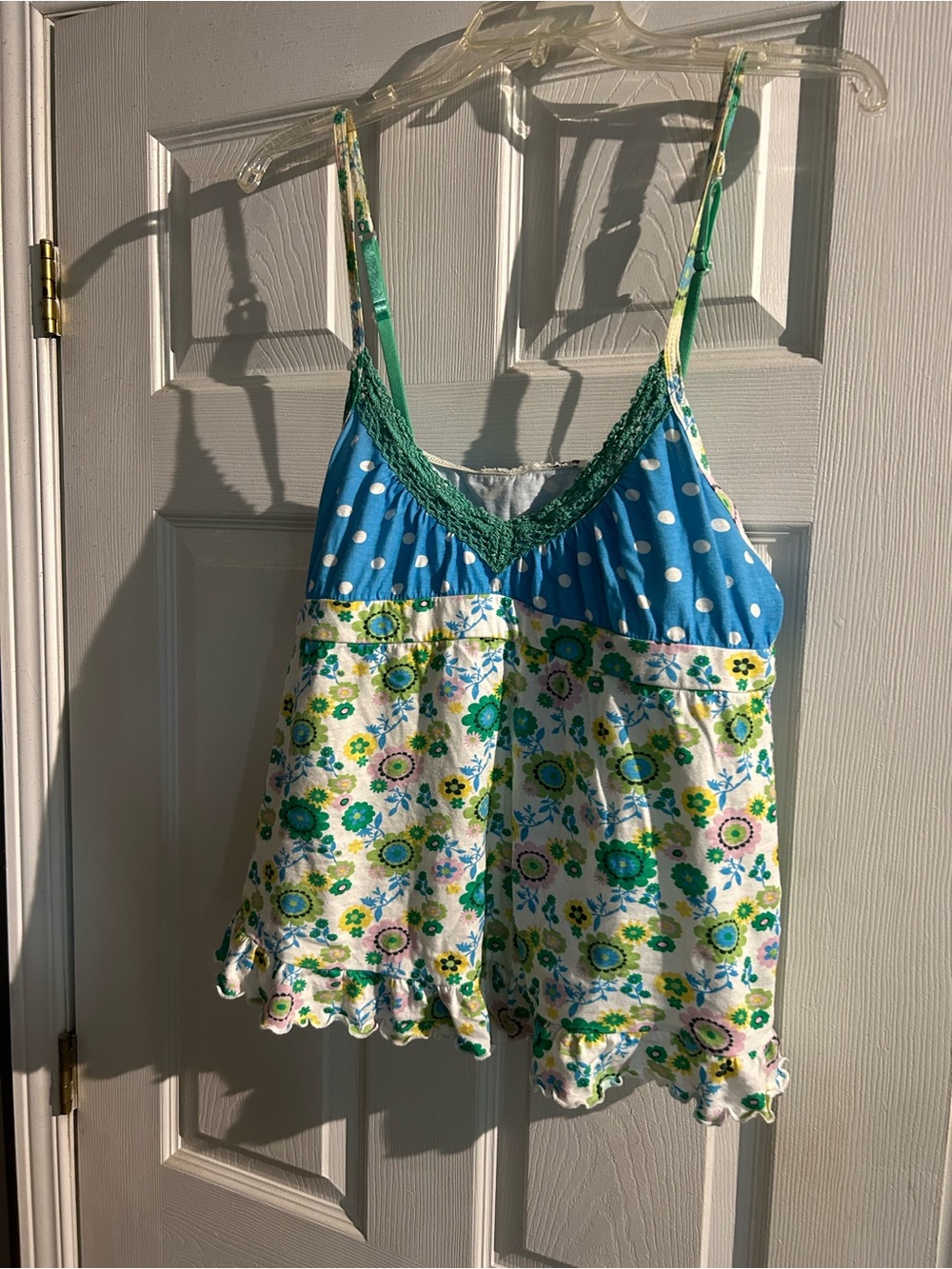 Floral & Polka Dot Green-Blue Camisole